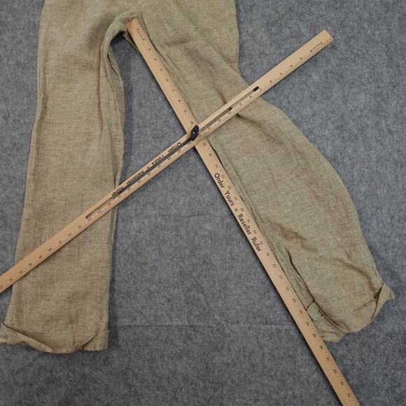 Tory Burch Pants Women 4 Linen Wide Leg Cuffed Tan Brown Beachy Preppy Lagenlook - Picture 4 of 11